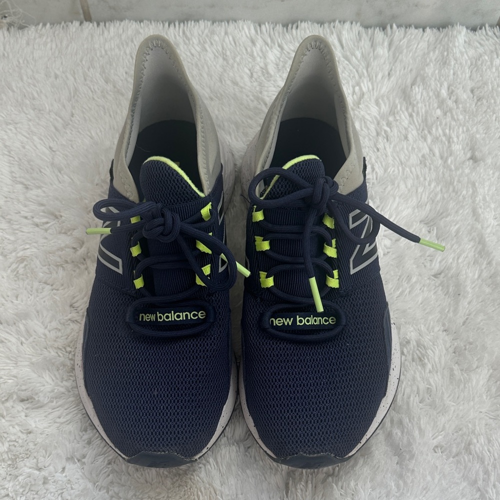 New Balance Dark Blue Shoes with Bright Green Highlights